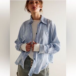 Free People We The Free Indigo Skies Stripe Shirt | Blue White | L